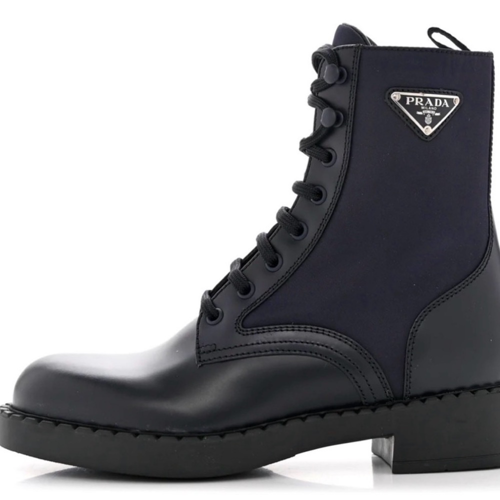 Prada Black/ Blue Leather and Re-Nylon Combat Boots (Size 37) - Picture 12 of 12